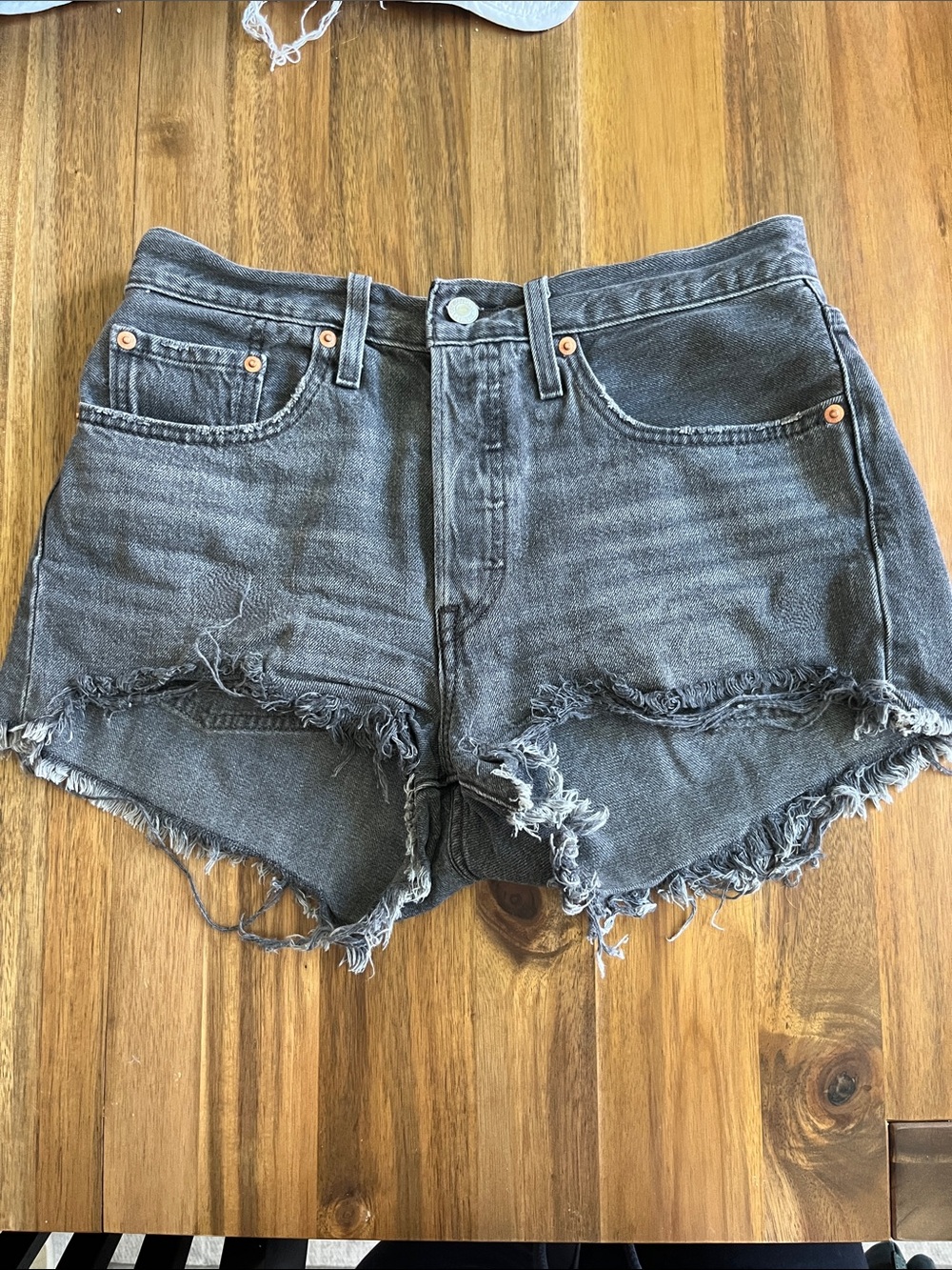 Levi's Charcoal Distressed High-Rise Denim Shorts